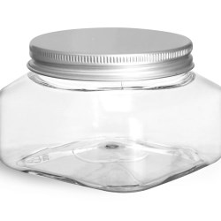 8 oz Clear PET Square Jars w/ Lined Aluminum Caps