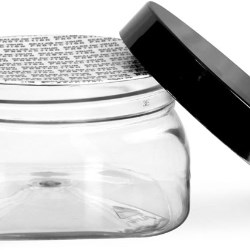 4 oz Clear PET Square Jars w/ Black Smooth PS22 Plastic Lined Caps