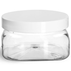 4 oz Clear PET Square Jars w/ White Smooth PE Lined Caps