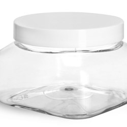 8 oz Clear PET Square Jars w/ White Smooth PE Lined Caps