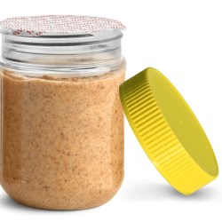 12 oz Plastic Jars, Clear PET Peanut Butter Jars w/ Yellow Ribbed Induction Lined Caps