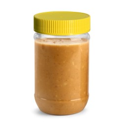 17 oz Plastic Jars, Clear PET Peanut Butter Jars w/ Yellow Ribbed Induction Lined Caps