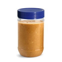 17 oz Plastic Jars, Clear PET Peanut Butter Jars w/ Blue Ribbed Induction Lined Caps