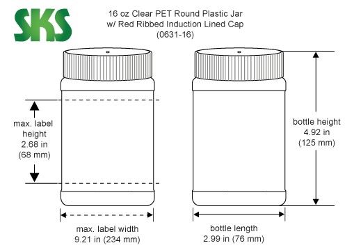 16 oz Clear PET Food Jars w/ Red Ribbed Induction Lined Caps