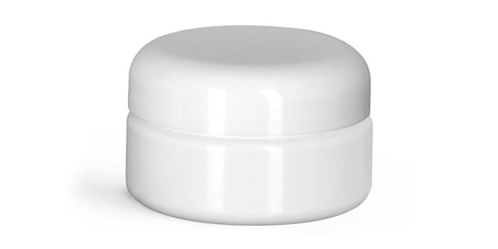 2 oz Plastic Jars, White PET Heavy Wall Jars w/ White Lined Dome Caps