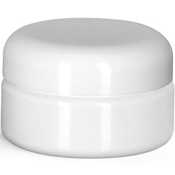 2 oz Plastic Jars, White PET Heavy Wall Jars w/ White Lined Dome Caps