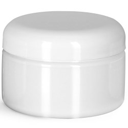 4 oz Plastic Jars, White PET Heavy Wall Jars w/ White Lined Dome Caps