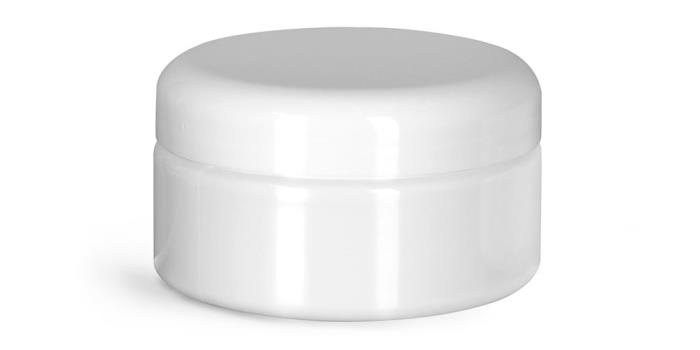 8 oz Plastic Jars, White PET Heavy Wall Jars w/ White Lined Dome Caps