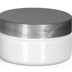 2 oz Plastic Jars, White PET Heavy Wall Jars w/ Silver Smooth PE Lined Caps