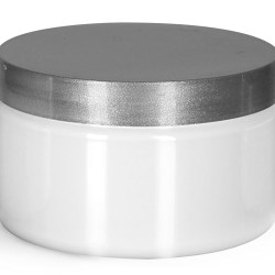 4 oz Plastic Jars, White PET Heavy Wall Jars w/ Silver Smooth PE Lined Caps