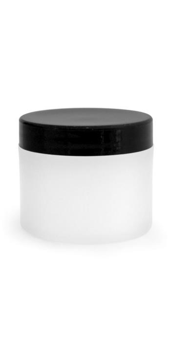 2 oz Frosted Natural Thick Wall Polypro Jars w/ Black Smooth Plastic Cap