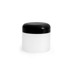 2 oz Plastic Jars, Frosted Natural Thick Wall Polypropylene Jars w/ Black Dome Cap