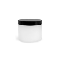 4 oz Frosted Natural Thick Wall Polypro Jars w/ Black Smooth Plastic Cap