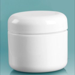 2 oz White Polypropylene Double Wall Radius Jars w/ White Lined Dome Caps