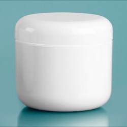 4 oz White Polypropylene Double Wall Radius Jars w/ White Lined Dome Caps