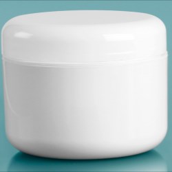 8 oz White Polypropylene Double Wall Radius Jars w/ White Lined Dome Caps