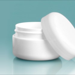 1/2 oz White Polypropylene Double Wall Radius Jars w/ White Lined Dome Caps