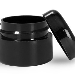 1/4 oz Plastic Jars, Black Polypropylene Double Wall Straight Sided Jars w/ Lined Black Dome Caps