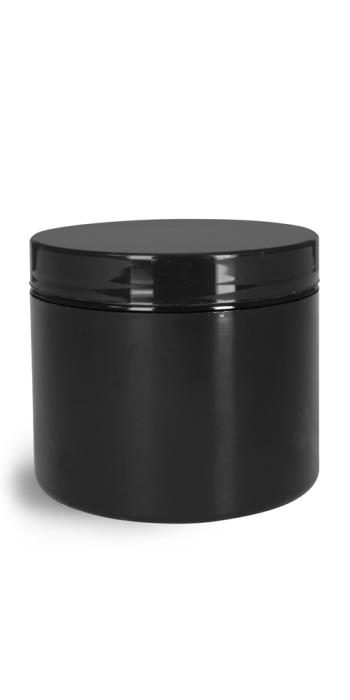 4 oz Plastic Jars, Black Polypro Double Wall Straight Sided Jar w/ Black PS22 Lined Caps