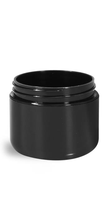 2 oz Plastic Jars, Black Polypropylene Double Wall Radius Jars (Bulk) Caps NOT Included