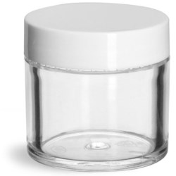 1 oz Clear Styrene Thick Wall Jars w/ White Smooth Plastic Lined Caps