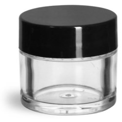 1/4 oz Clear Styrene Thick Wall Jars w/ Black Smooth Plastic Lined Caps