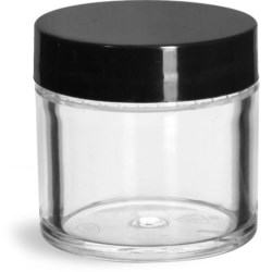 1 oz Clear Styrene Thick Wall Jars w/ Black Smooth Plastic Lined Caps