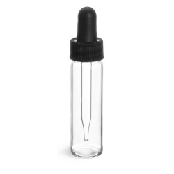 4 dram Clear Glass Vials w/ Straight Black Bulb Glass Droppers