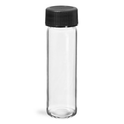 4 dram Glass Vials, Clear Glass Vials w/ Black Ribbed PE Lined Caps