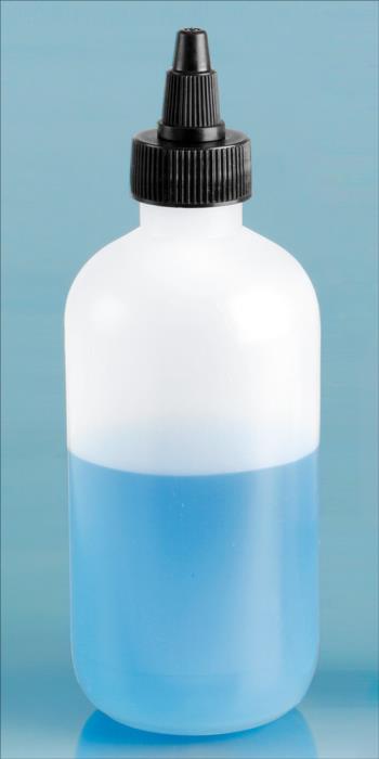 8 oz Natural LDPE Boston Round Bottles w/ Black LDPE Twist Top Caps