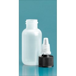 1 oz Natural LDPE Boston Round Bottles w/ Black/ Natural Twist Top Caps