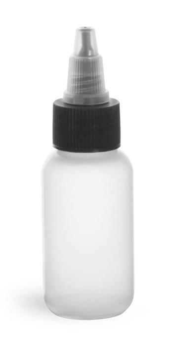 1 oz Plastic Bottles, Natural LDPE Boston Rounds w/ Black/Natural Induction Lined Twist Top Caps