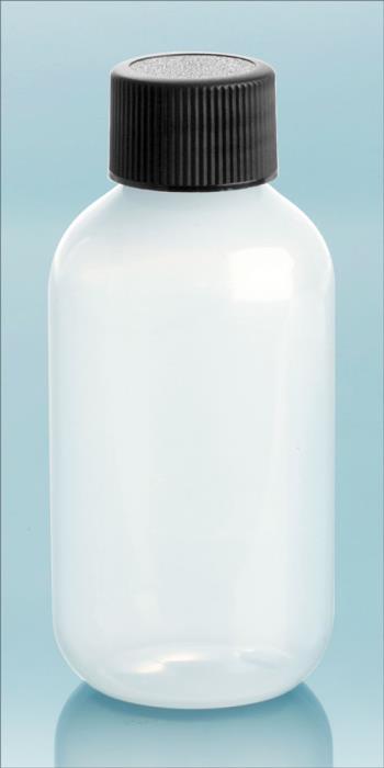 2 oz Natural LDPE Boston Round Bottles w/ Black Lined Screw Caps