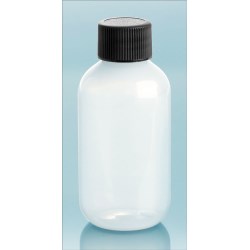 2 oz Natural LDPE Boston Round Bottles w/ Black Lined Screw Caps