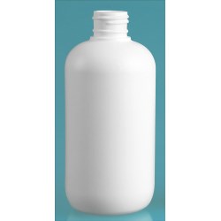 8 oz White HDPE Boston Rounds (Bulk), Caps NOT Included