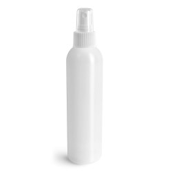 8 oz Natural HDPE Cosmo Rounds w/ White Fine Mist Sprayers