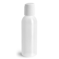 2 oz Plastic Bottles, Natural HDPE Cosmo Rounds w/ White Disc Top Caps