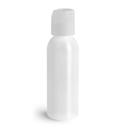 2 oz Plastic Bottles, Natural HDPE Cosmo Rounds w/ Natural Disc Top Caps