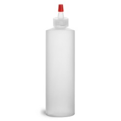 16 oz Plastic Bottles, Natural HDPE Cylinder Bottles w/ Long Tip Spout Caps