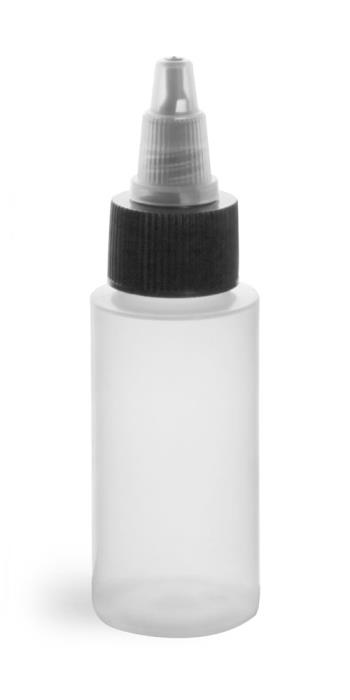 1 oz Plastic Bottles, Natural LDPE Cylinders w/ Black/Natural Induction Lined Twist Top Caps