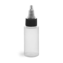 1 oz Plastic Bottles, Natural LDPE Cylinders w/ Black/Natural Induction Lined Twist Top Caps