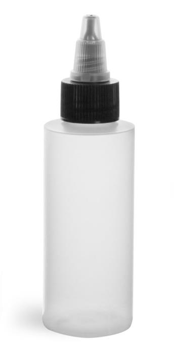 2 oz Plastic Bottles, Natural LDPE Cylinders w/ Black/Natural Induction Lined Twist Top Caps