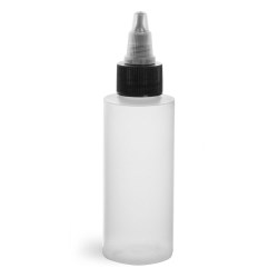 2 oz Plastic Bottles, Natural LDPE Cylinders w/ Black/Natural Induction Lined Twist Top Caps