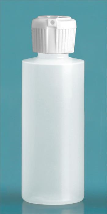 2 oz Natural LDPE Cylinder Squeeze Bottles w/ Flip Top Dispensing Caps