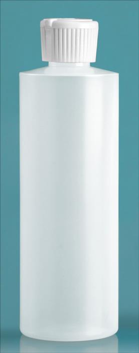 8 oz Natural LDPE Cylinder Squeeze Bottles w/ Flip Top Dispensing Caps