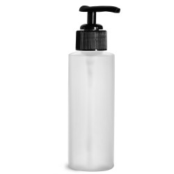 4 oz Natural HDPE Cylinder Bottles w/ Black Ribbed Polypropylene Lotion Pumps