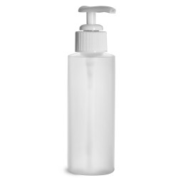 4 oz Natural HDPE Cylinder Bottles w/ White Ribbed Polypropylene Lotion Pumps