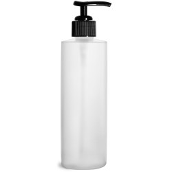 8 oz Natural HDPE Cylinder Bottles w/ Black Ribbed Polypropylene Lotion Pumps