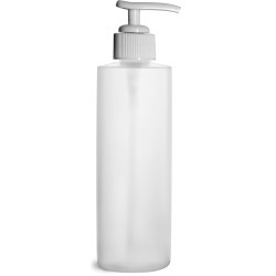 8 oz Natural HDPE Cylinder Bottles w/ White Ribbed Polypropylene Lotion Pumps