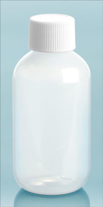 2 oz Natural LDPE Boston Round Bottles w/ White Screw Caps